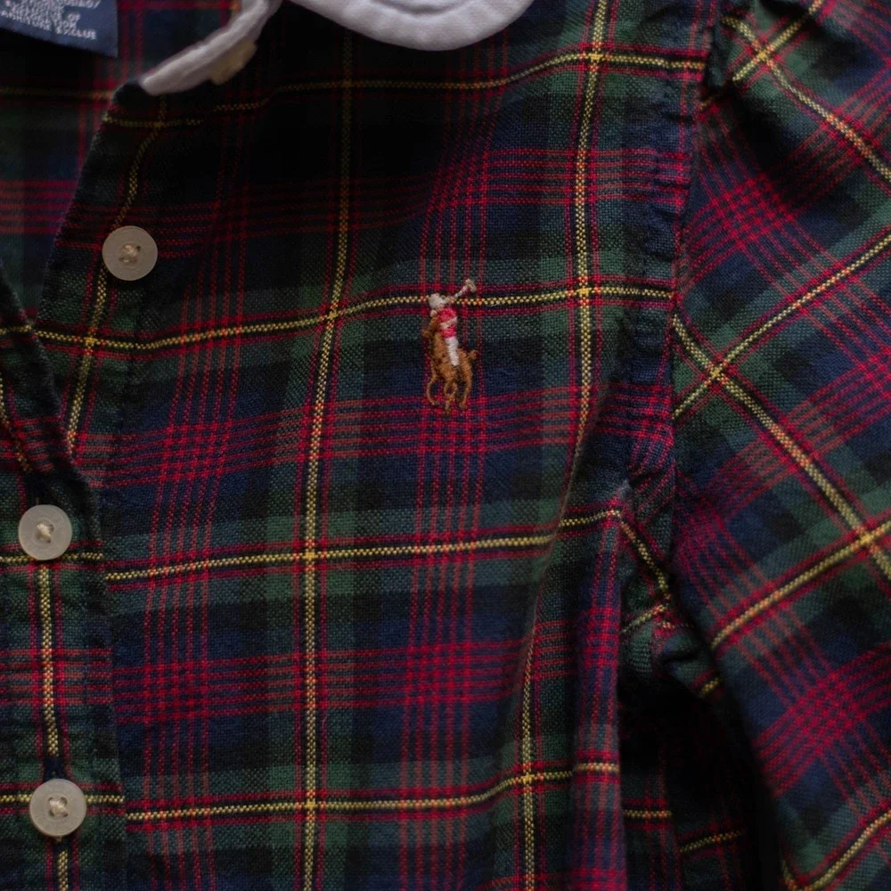 Ralph Lauren Shirt Dress Toddler 2T Tartan Plaid Peter Pan Collar Cinched Preppy